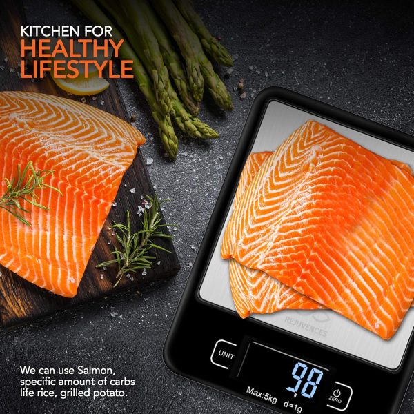 Rejuvences Kitchen Digital Food Scale - Measures 4 different units - Easy to Use - Measure Food weight - Cooking recipe- Healthy Diet – Battery included – Light weight - Easy to Carry and store