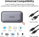 SSK Portable SSD 1TB External Solid State Drive, Up to 1050MB/s USB C SSD External SSD USB 3.2 Gen 2 for iPhone 15/Pro, Windows, Mac, Android Phones and Tablets