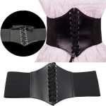 Waist Cincher Corset Band Elastic Tied Waspie Belt PU Leather Soft Adjustable Black, One Size