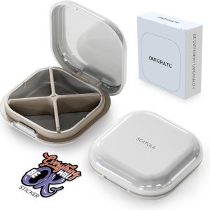 ONTERATE Small Pill Case, Travel Pill Box, Portable Pill Organizer, Pill Container for Pocket 4 Compartments, Daily Compact Travel Medicine Holder for Vitamins Medication (Grey)
