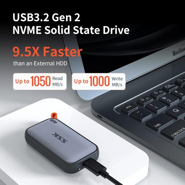 SSK Portable SSD 1TB External Solid State Drive, Up to 1050MB/s USB C SSD External SSD USB 3.2 Gen 2 for iPhone 15/Pro, Windows, Mac, Android Phones and Tablets