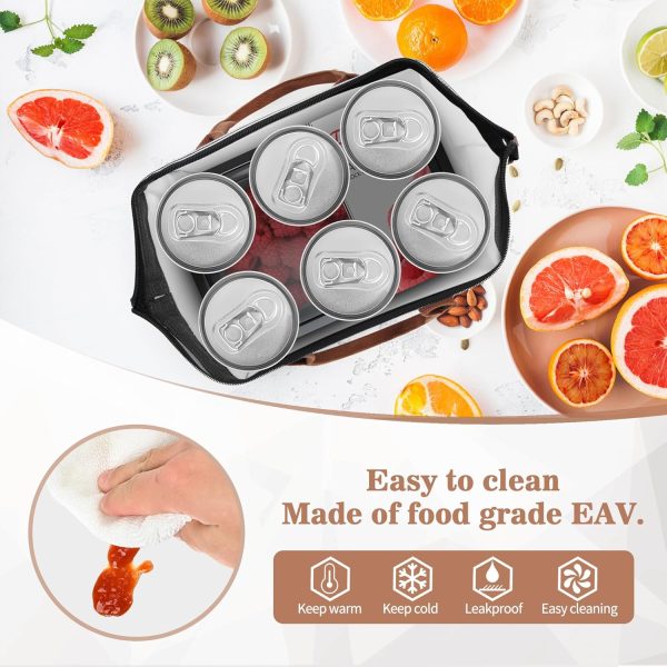 LOKASS Lunch Bag Insulated Lunch Box Wide-Open Lunch Tote Bag Large Drinks Holder Durable Nylon Thermal Snacks Organizer for Women Men Adults Work Picnic Hiking Beach Fishing,Black-Square