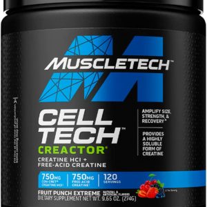 MuscleTech Cell-Tech Creactor Creatine HCl + Free-Acid Creatine Increase Muscle Building, Boost Strength, Improve Performance & Fast Recovery Post-Workout Drink, Fruit Punch Extreme Flavor 120 Serving