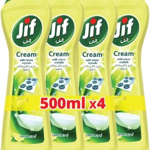 JIF Cream Cleaner, with micro crystals technology, Lemon, eliminates grease, burnt food & limescale stains, 4 x 500ml