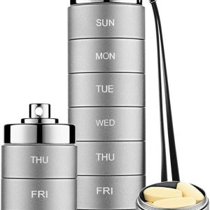 KOWVOWZ Metal Travel Pill Organizer, Weekly Waterproof Metal Pill Case, Portable 7 Day Vitamin Organizer Stackable for Hiking Camping Vitamin Fish Oil Supplement