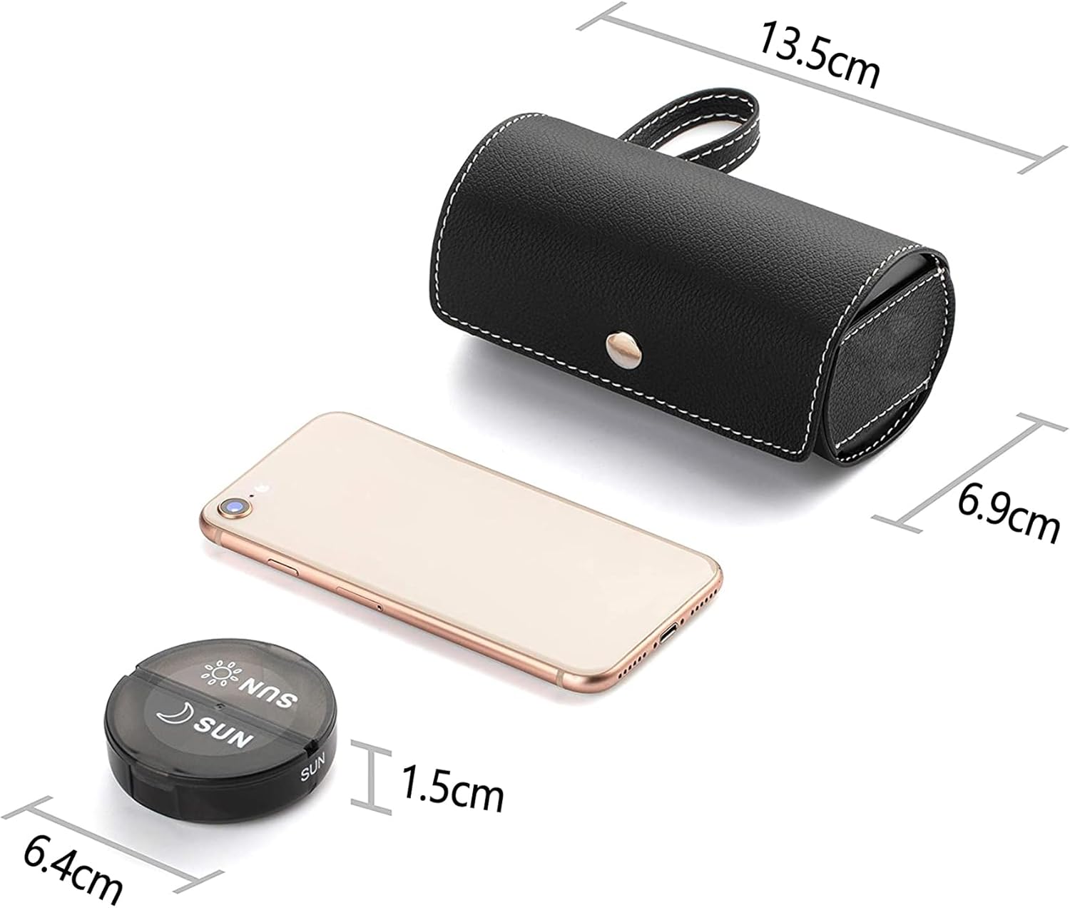 Yaklim Weekly Pill Organizer 2 Times a Day,AM PM Large Daily Pill Box with PU Leather Case for Travel,Round Medicine Organizer,7 Day Pill Container for Vitamin Fish Oils Supplement-Black