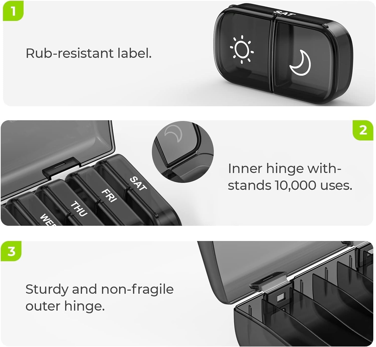 TOYBY Weekly Pill Organizer 2 Times a Day,AM PM Pill Box with 7 Detachable Pill Case,Portable Travel Pill Box 7 Day with Large Compartment, Morning Night Pill Holder 14 Day for Fish Oil,Supplements