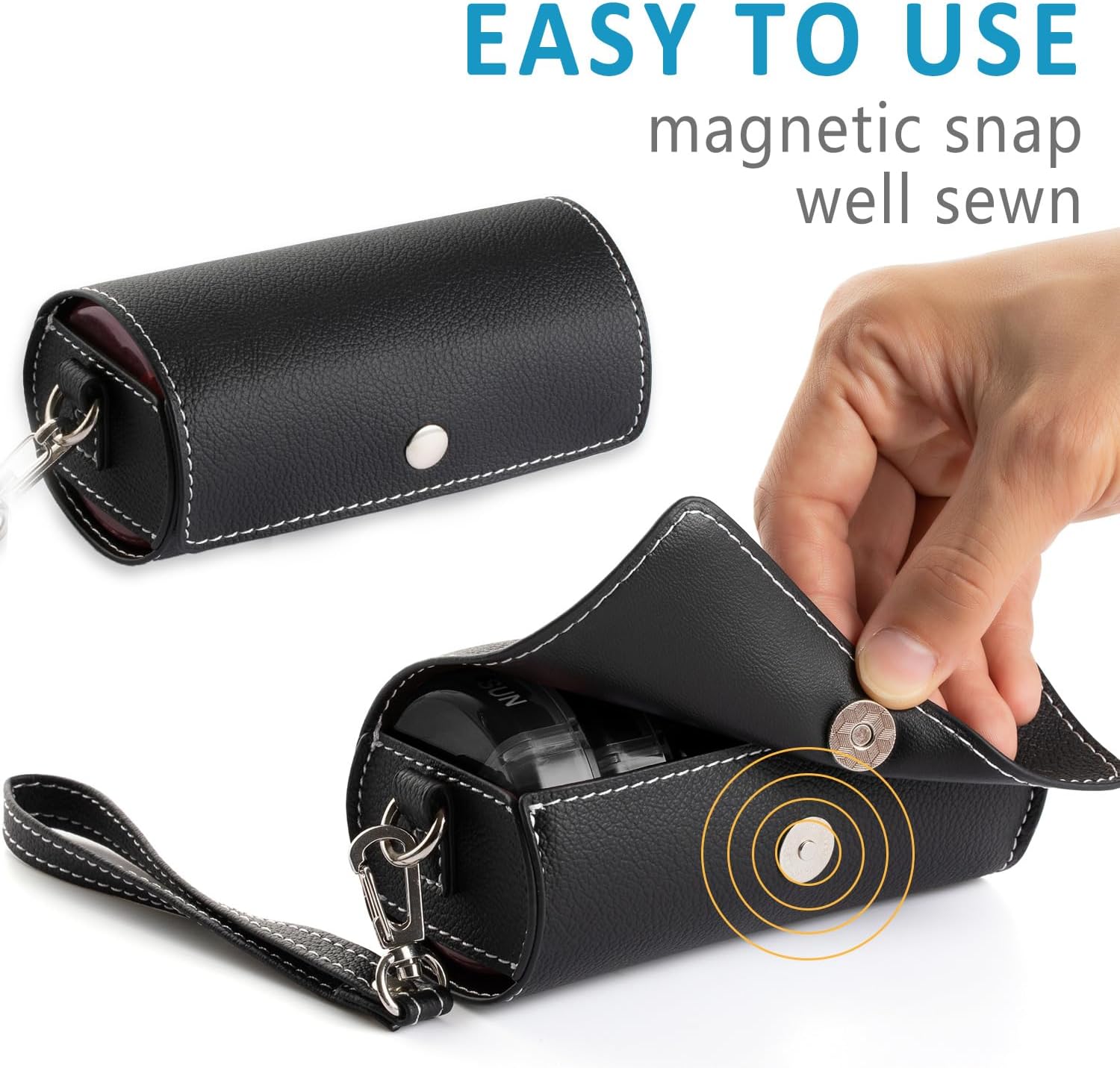 Yaklim Weekly Pill Organizer 2 Times a Day,AM PM Large Daily Pill Box with PU Leather Case for Travel,Round Medicine Organizer,7 Day Pill Container for Vitamin Fish Oils Supplement-Black