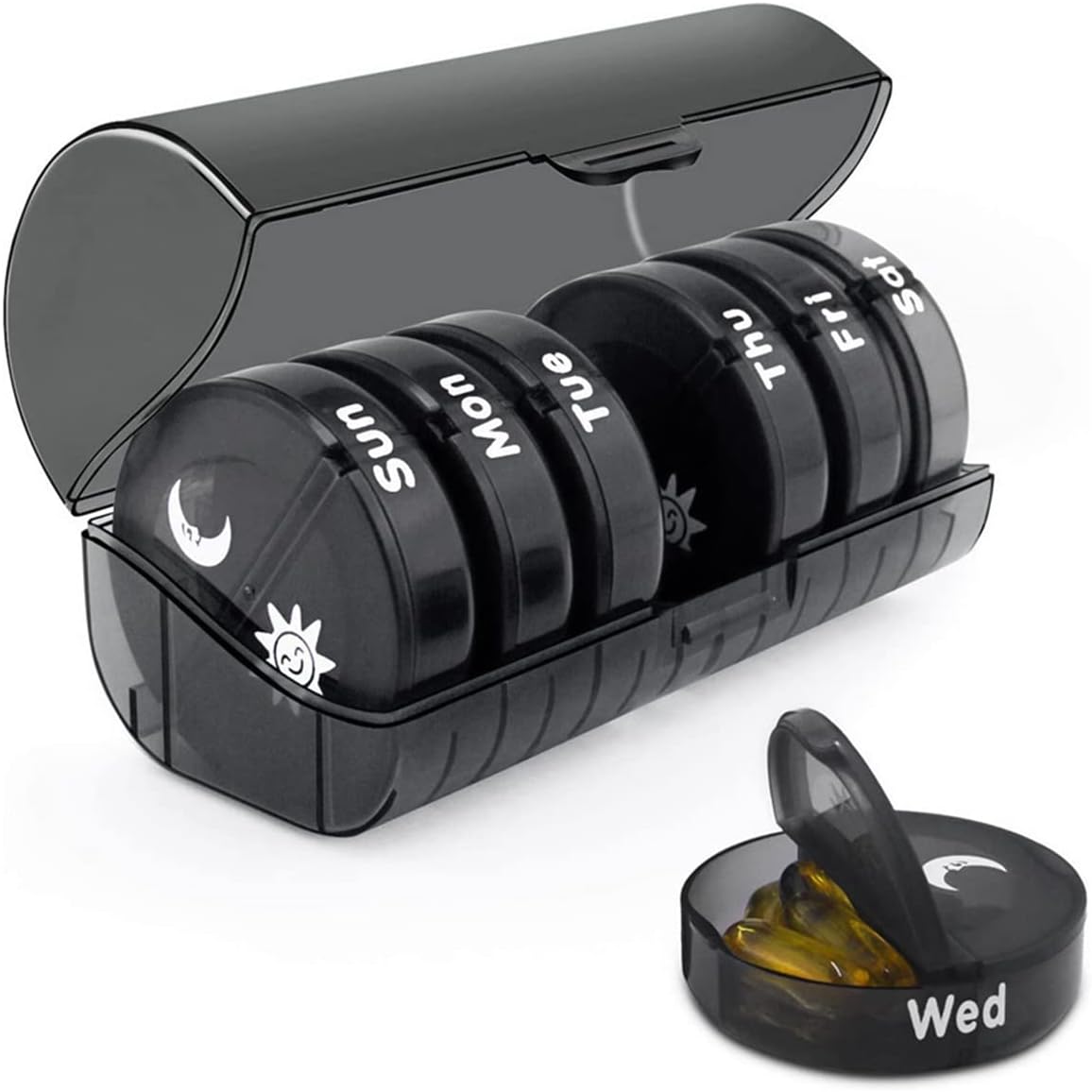 IBAMA Weekly Travel Pill Organizer, Large Capacity 14 Compartments 7 Days Pill Cases, Vitamin and Medication Pill Box for 2 Times a Day (Black)