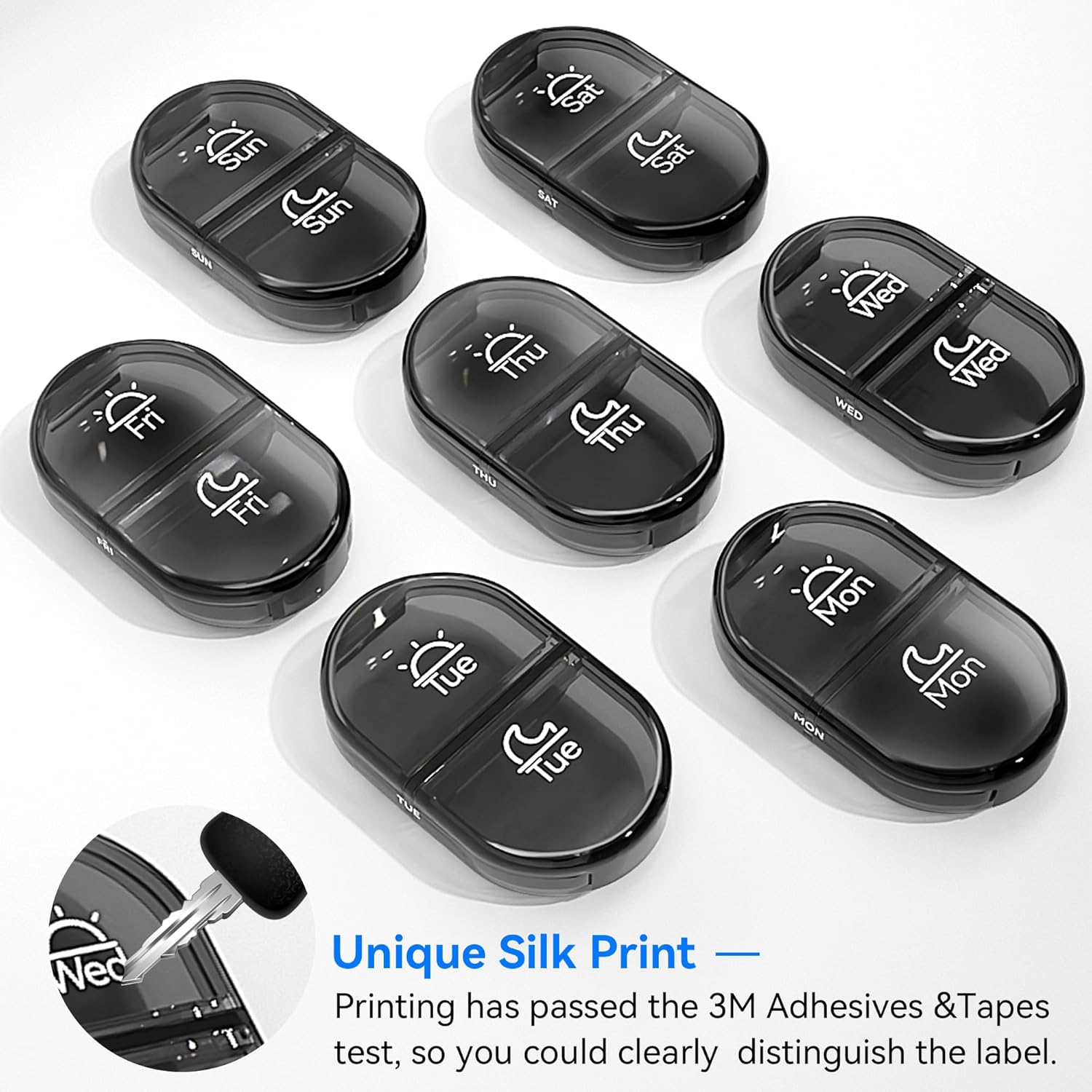 Adinomiency Pill Organizer，Pill Box，2 Times a Day，Travel Pill case，for Medication/Vitamin/Fish Oil/Supplements (Black)