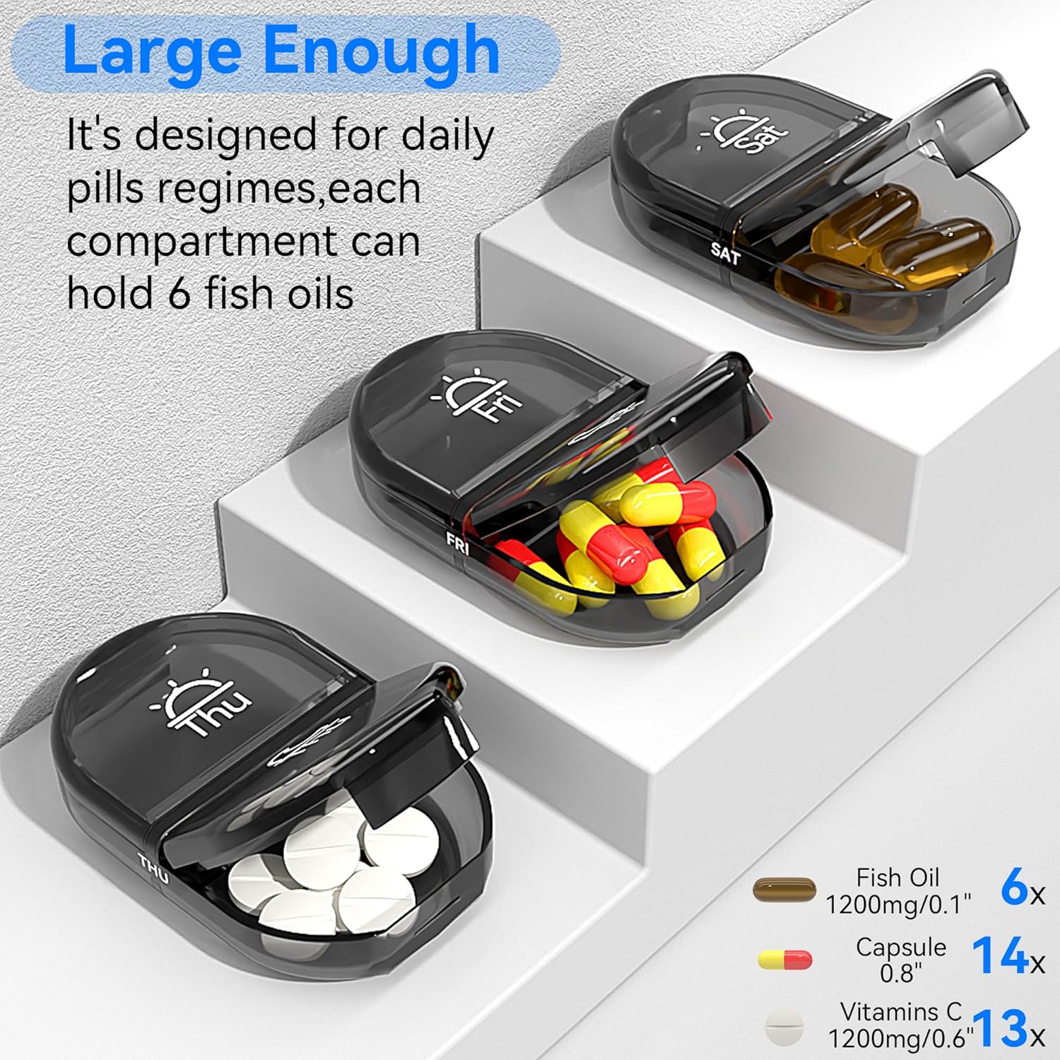 Adinomiency Pill Organizer，Pill Box，2 Times a Day，Travel Pill case，for Medication/Vitamin/Fish Oil/Supplements (Black)