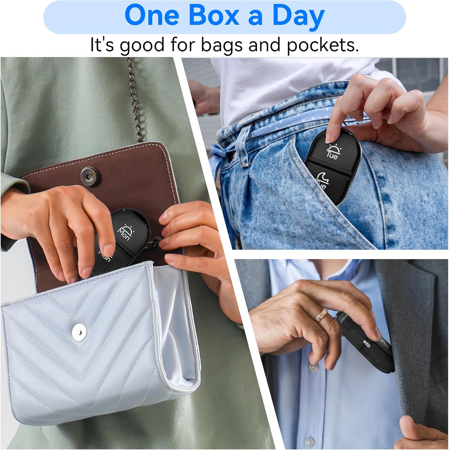 Adinomiency Pill Organizer，Pill Box，2 Times a Day，Travel Pill case，for Medication/Vitamin/Fish Oil/Supplements (Black)