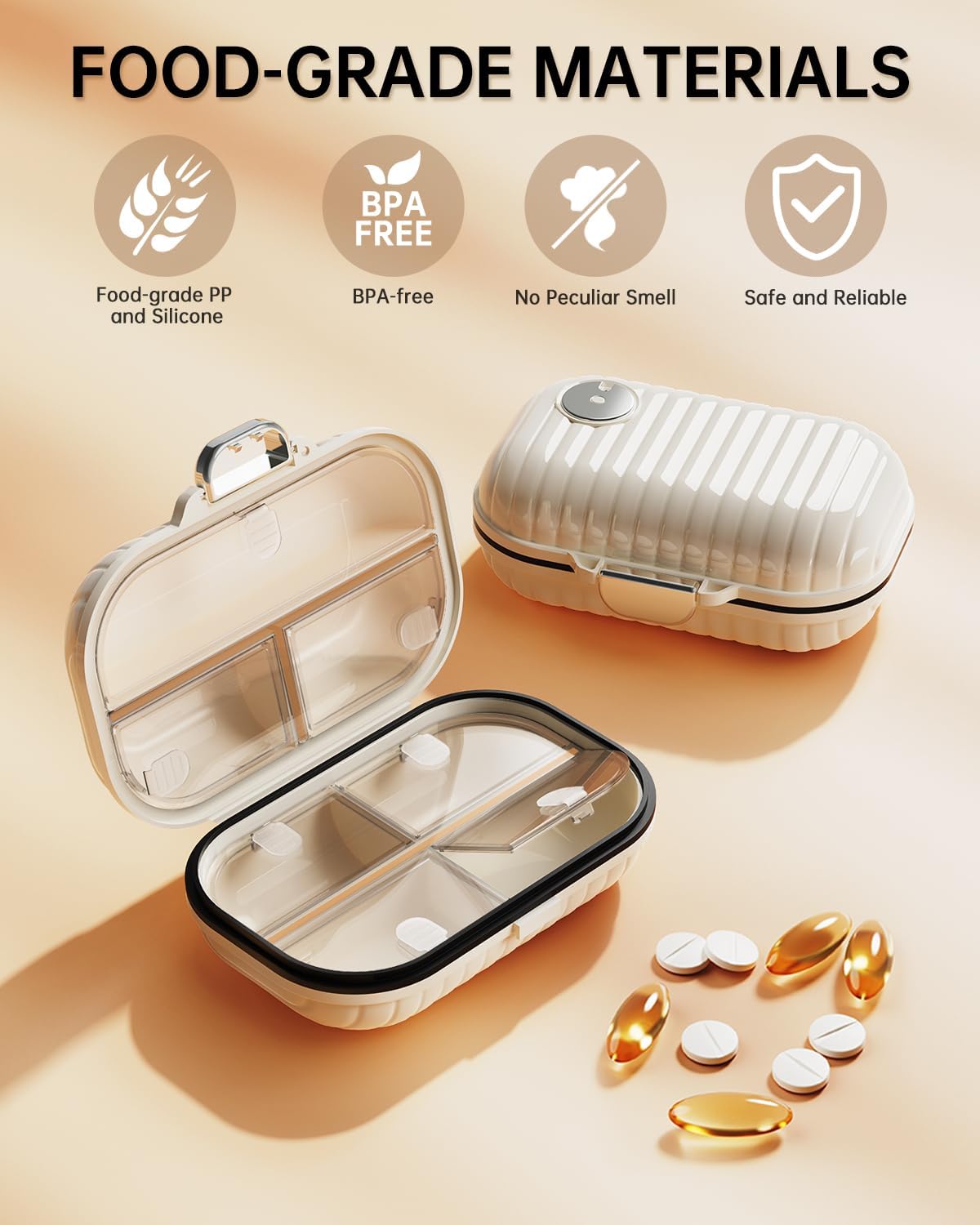 Weekly Daily Travel Pill Organizer, Small Pill Box 7 day Pocket Pharmacy, Portable Pill Case for Pocket Purse, Travel Size Pill Container Holder, Medicine Organizer Box for Vitamins, Fish Oil (1 Pack)