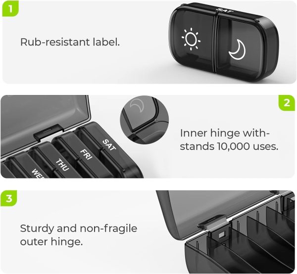 TOYBY Weekly Pill Organizer 2 Times a Day,AM PM Pill Box with 7 Detachable Pill Case,Portable Travel Pill Box 7 Day with Large Compartment, Morning Night Pill Holder 14 Day for Fish Oil,Supplements