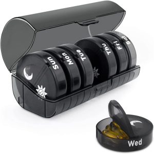IBAMA Weekly Travel Pill Organizer, Large Capacity 14 Compartments 7 Days Pill Cases, Vitamin and Medication Pill Box for 2 Times a Day (Black)