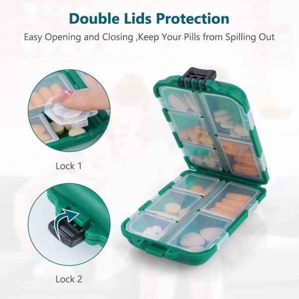 LA LUSH Portable Pills Box Organizer Medicine Storage Box Double Layer 10 Grids Tablet Organiser to Hold Vitamins Cod Liver Oil Supplements and Medication for Travel Work.