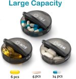 Yaklim Weekly Pill Organizer 2 Times a Day,AM PM Large Daily Pill Box with PU Leather Case for Travel,Round Medicine Organizer,7 Day Pill Container for Vitamin Fish Oils Supplement-Black
