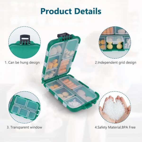 LA LUSH Portable Pills Box Organizer Medicine Storage Box Double Layer 10 Grids Tablet Organiser to Hold Vitamins Cod Liver Oil Supplements and Medication for Travel Work.