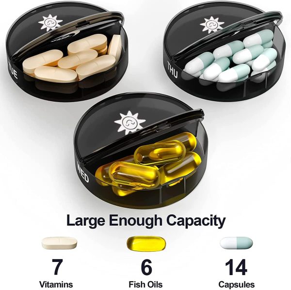 IBAMA Weekly Travel Pill Organizer, Large Capacity 14 Compartments 7 Days Pill Cases, Vitamin and Medication Pill Box for 2 Times a Day (Black)