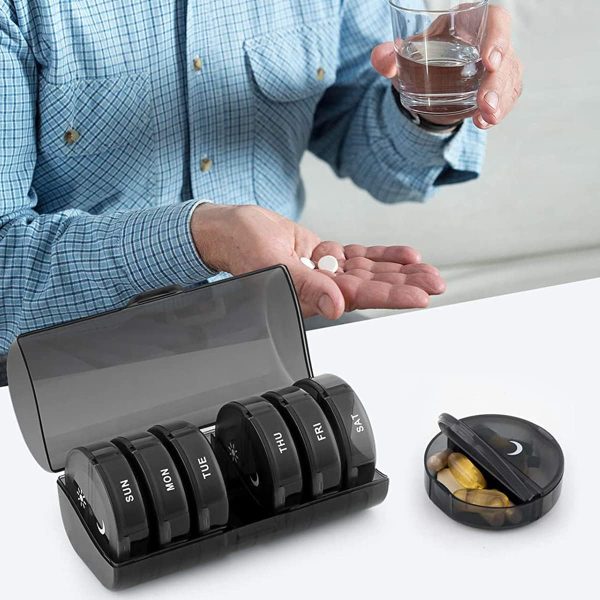 IBAMA Weekly Travel Pill Organizer, Large Capacity 14 Compartments 7 Days Pill Cases, Vitamin and Medication Pill Box for 2 Times a Day (Black)