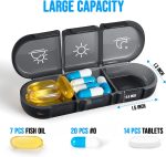Portable Medicine Organizer 3 Times a Day for 1 Week (Black) – Travel Friendly Pill Box with Large Compartments - Light Proof Pill Organizer for Vitamins, Fish Oils, Medication and Supplements