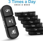 Portable Medicine Organizer 3 Times a Day for 1 Week (Black) – Travel Friendly Pill Box with Large Compartments - Light Proof Pill Organizer for Vitamins, Fish Oils, Medication and Supplements