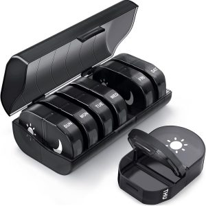 TOYBY Weekly Pill Organizer 2 Times a Day,AM PM Pill Box with 7 Detachable Pill Case,Portable Travel Pill Box 7 Day with Large Compartment, Morning Night Pill Holder 14 Day for Fish Oil,Supplements