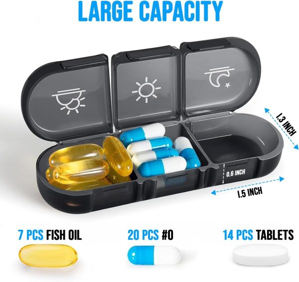 Portable Medicine Organizer 3 Times a Day for 1 Week (Black) – Travel Friendly Pill Box with Large Compartments - Light Proof Pill Organizer for Vitamins, Fish Oils, Medication and Supplements
