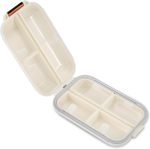 Portable Pill Organizer 7 Compartment Mini Pill Box Travel Medicine Storage Case Weekly Medication Dispenser for Vitamins Supplements White