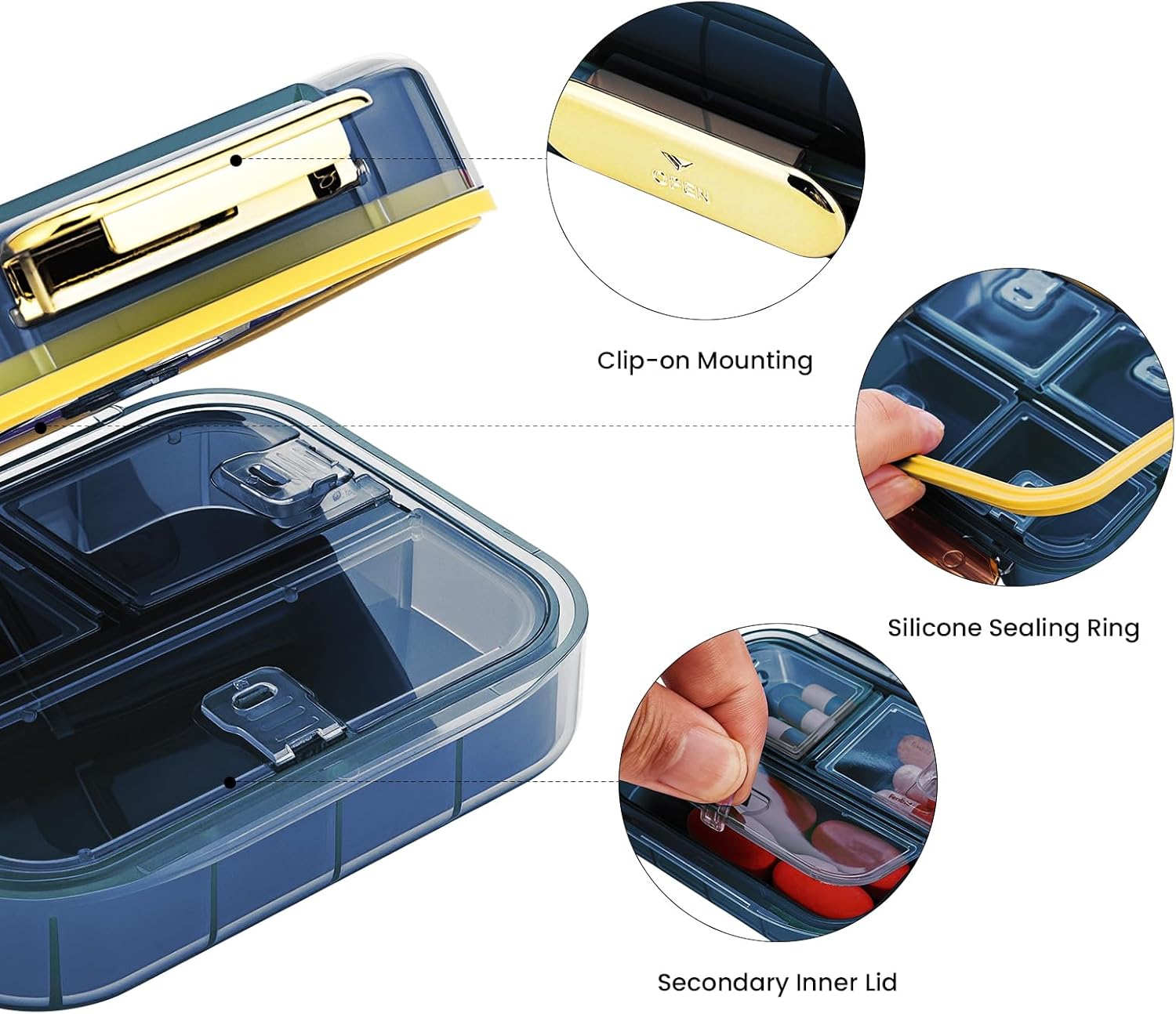 Portable Pill Organizer Box, Travel Capsule Storage Case with 7 Compartments, Waterproof Medicine Container for Vitamins, Supplements, Medicines