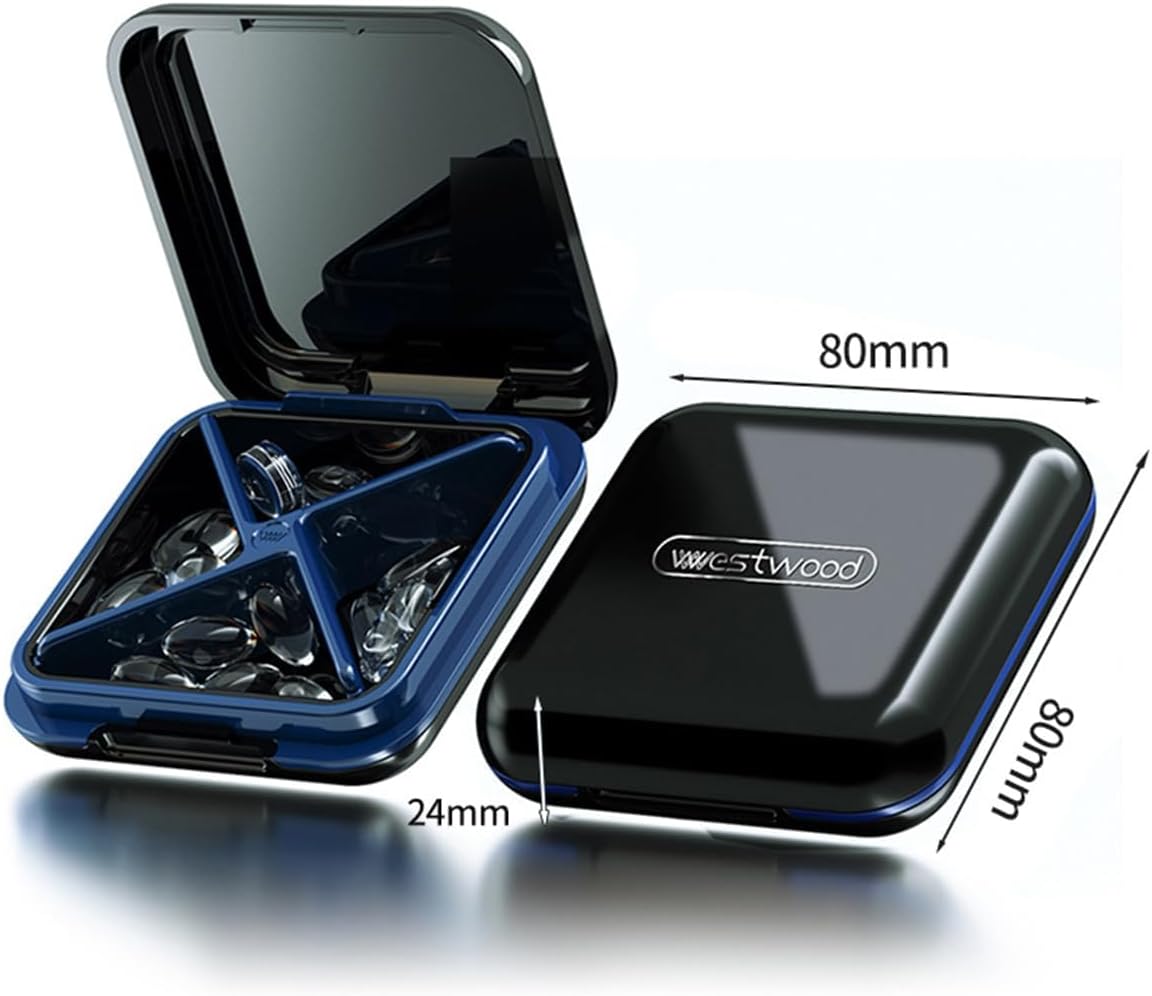 Pill Organizers With Four Compartments, Portable Pill Cases, Compact Pill Box, Waterproof Sealing Pill Container for Purse Pockets, Medicine Holder For Vitamins, Medication, Supplements Fish Oil