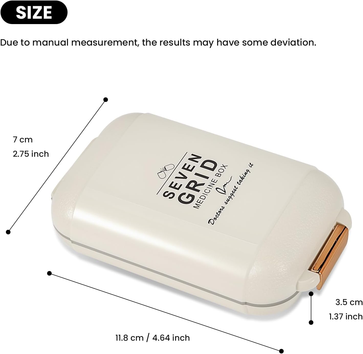 Portable Pill Organizer 7 Compartment Mini Pill Box Travel Medicine Storage Case Weekly Medication Dispenser for Vitamins Supplements White