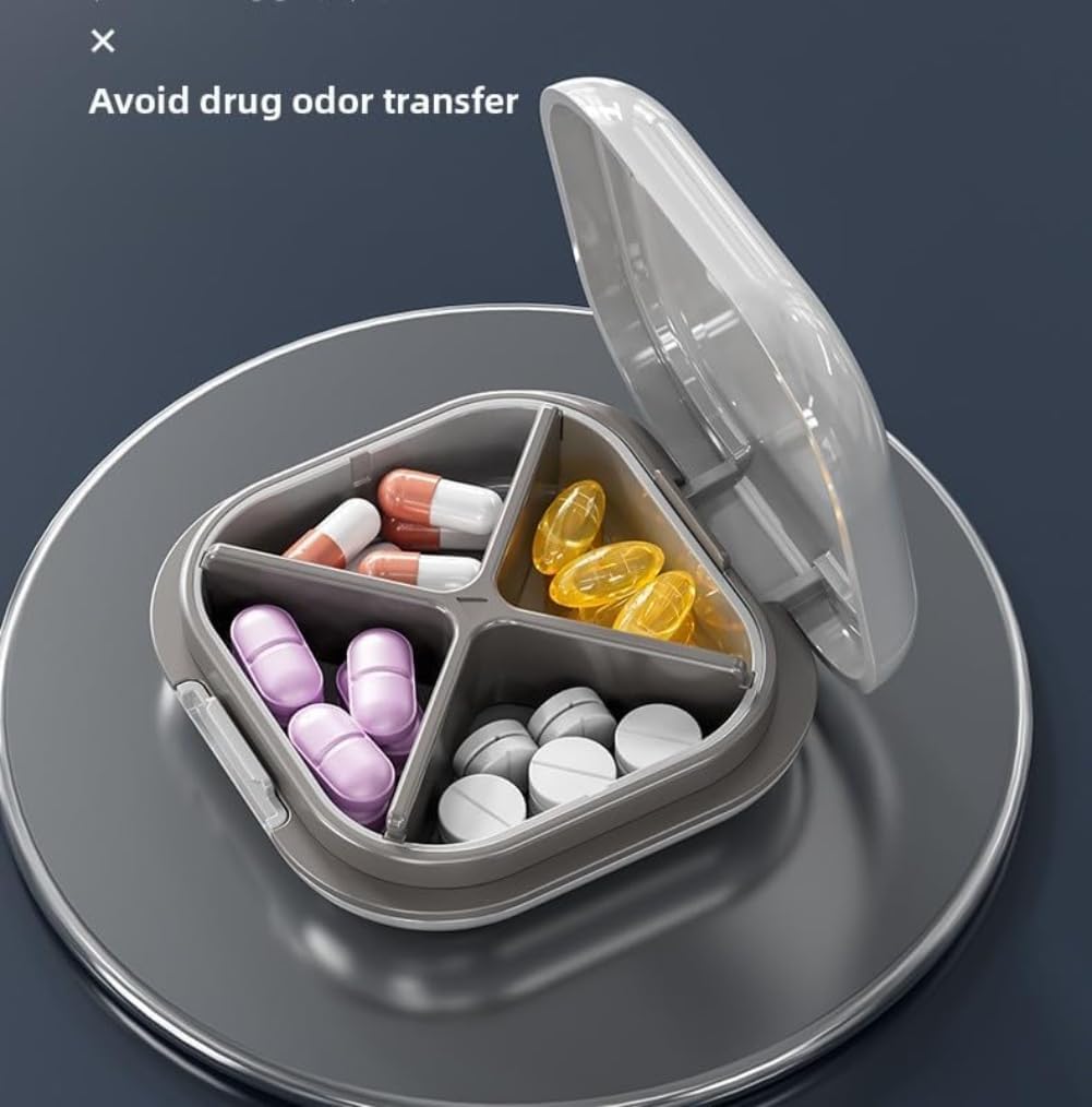 Small Pill Case, Travel Pill Box, Portable Pill Organizer, Pill Container for Pocket 4 Compartments, Daily Compact Travel Medicine Holder for Vitamins Medication (Purple)