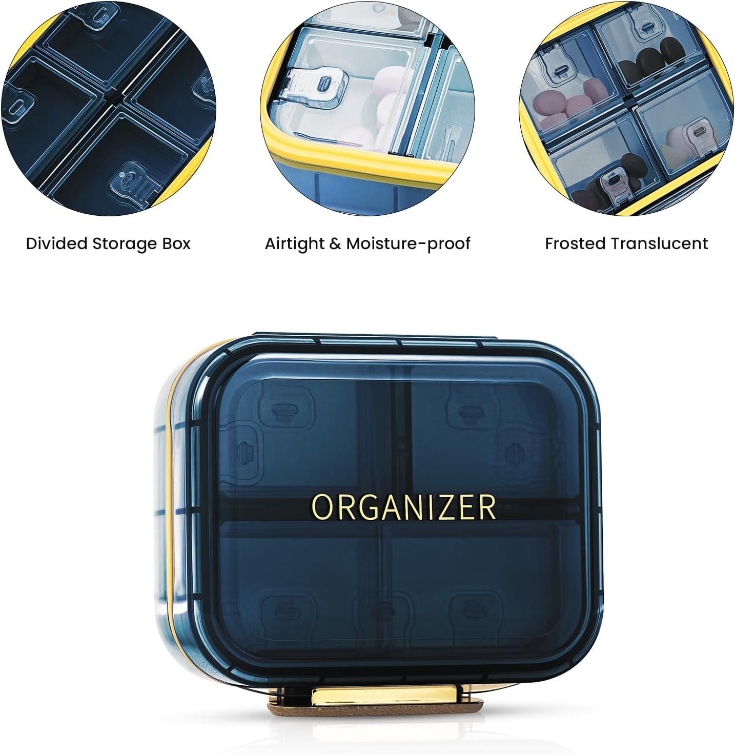 Portable Pill Organizer Box, Travel Capsule Storage Case with 7 Compartments, Waterproof Medicine Container for Vitamins, Supplements, Medicines