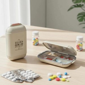 Portable Pill Organizer 7 Compartment Mini Pill Box Travel Medicine Storage Case Weekly Medication Dispenser for Vitamins Supplements White