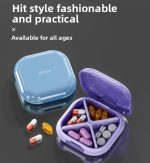 Small Pill Case, Travel Pill Box, Portable Pill Organizer, Pill Container for Pocket 4 Compartments, Daily Compact Travel Medicine Holder for Vitamins Medication (Purple)