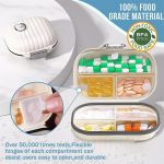 Travel Pill Organizer, 7 Compartments Portable Pill Case, Moisture Proof Small Pill Box for Pocket Purse Daily Pill Case, Portable Medicine Vitamin Holder Container, Travel Essentials, 1 Small+1 Large