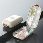 Portable Pill Organizer 7 Compartment Mini Pill Box Travel Medicine Storage Case Weekly Medication Dispenser for Vitamins Supplements White