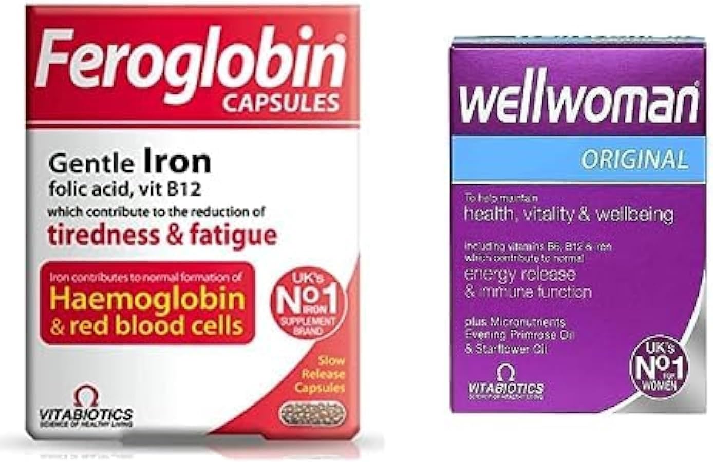 Vitabiotics Bundle: Feroglobin Orginal 30 Tablets + Wellwoman 30 Capsules Vitabiotics Bundle: Feroglobin Orginal 30 Tablets + Wellwoman 30 Capsules