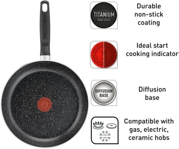 TEFAL Cookware Set | Dark Stone 11 pcs Cooking Set | Non-stick | stewpots 22/24 cm + lids | saucepan 18 cm | frypan 28 cm | wokpan 28 cm | spoon | ladle | Aluminium | 2 Years Warranty | B491SB85