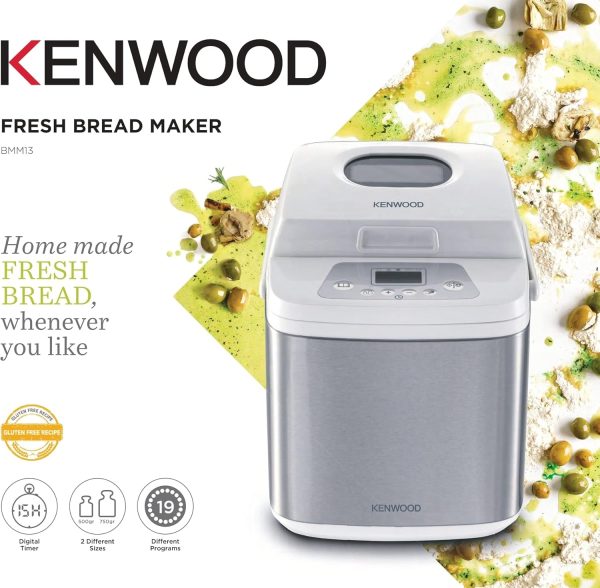 Kenwood Bread Maker 19-in-1 Multifunctional Automatic Fresh Bread Making Machine with Digital Timer, 19 Different Programs BMM13.000WH White/Silver