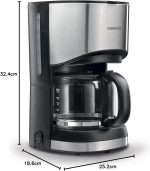 Kenwood Coffee Machine Up To 12 Cup Coffee Maker For Drip Coffee And Americano 900W 40 Min Auto Shut Off, REUSable Filter, Anti Drip Feature, Warming Plate And Easy To Clean Cmm10.000Bm Black/Silver