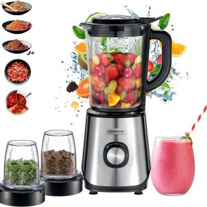 Kenwood Glass Blender 1000W Power Blender Smoothie Blender/Smoothie Maker 1.5L with Grinder Mill, Chopper Mill, Ice Crush Function BLM45.720SS Black/Silver