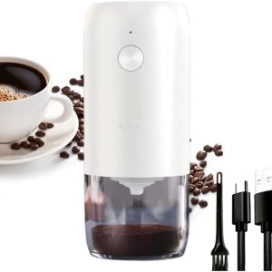 XVersion Coffee Grinder Electric, Electric Coffee Grinder Machine, مطحنة قهوة Coffee Bean Grinder Wireless w/Cleaning Brush and Removable Bowl, Adjustable Grinder Setting and Rechargeable Pearl White