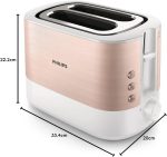 Philips Toaster Viva Collection - 950W, 2 Extra Wide Slots, Built-in Bun Warmer, 7 Browning Levels, Cancel Button, Rose Gold Metallic/White - HD2637/11