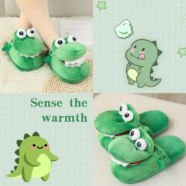 kaguster Women Funny Crocodile Slippers, Crocodile Mouth Open Cute Slipper,Soft Winter Warm House Slipper for Women Men Kids