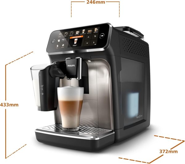 Philips 5400 Series Fully Automatic Espresso Machine - 1500W,12 Beverages, LatteGo Milk Solution, TFT Display - EP5447/90