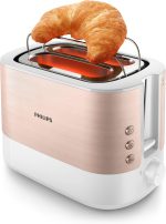 Philips Toaster Viva Collection - 950W, 2 Extra Wide Slots, Built-in Bun Warmer, 7 Browning Levels, Cancel Button, Rose Gold Metallic/White - HD2637/11