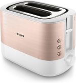 Philips Toaster Viva Collection - 950W, 2 Extra Wide Slots, Built-in Bun Warmer, 7 Browning Levels, Cancel Button, Rose Gold Metallic/White - HD2637/11