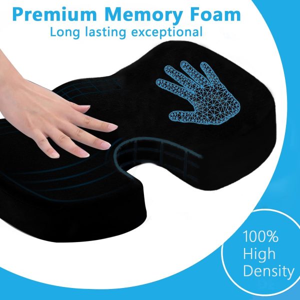 Gluckluz Coccyx Seat Cushion Orthopedic Chair Pad Pain Relief Memory Foam Cushion with Cover for Office Chair Car Tailbone Sciatica Wheelchair (Black)